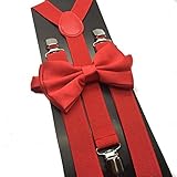 Bow tie and Suspender, Bowties & Suspenders Set, Classic Accessory for Children, Teens, and Adults (Red)