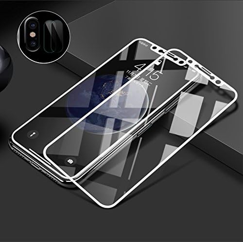 iPhone X Screen Protector Glass 5D Full Coverage Technology Premium Tempered 9H Hardness 2.5D Anti Fingerprint White Edge+Rear Camera Lens Protector