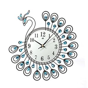 livecity Strass Pfau Uhr Metall Silent Quarz-Wanduhr Home Decor, metall, #1, Large