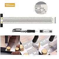Ankepwj T Type Hole Ruler, High-Precision Scale Ruler Stainless Woodworking Scribing Mark Line Gauge Carpenter Double Sided Measuring Tool with Pen (400mm)