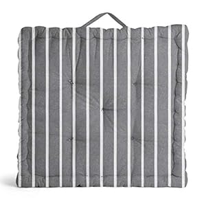 Encasa Homes Floor Cushion Large Square (60 x 60 x 10 cm) for Casual Seating & Pranayama Meditation Yoga – Roma Grey Stripes – Padded Decorative Fiber Filled Scatter Pillow for Indoor & Outdoor