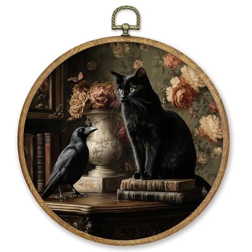 CGBHW Vintage Cat Crow Round Wall Art