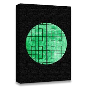 Canvas Wall Art Abstract Green Moon with Pop-up Black Pattern Painting Artwork for Home Prints Framed - 12x18 inches