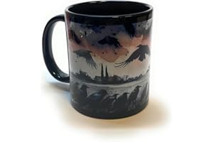 Artistic Ravens Coffee Mug, 325 ml 11oz, Black with Watercolour Design, Microwave and Dishwasher Safe