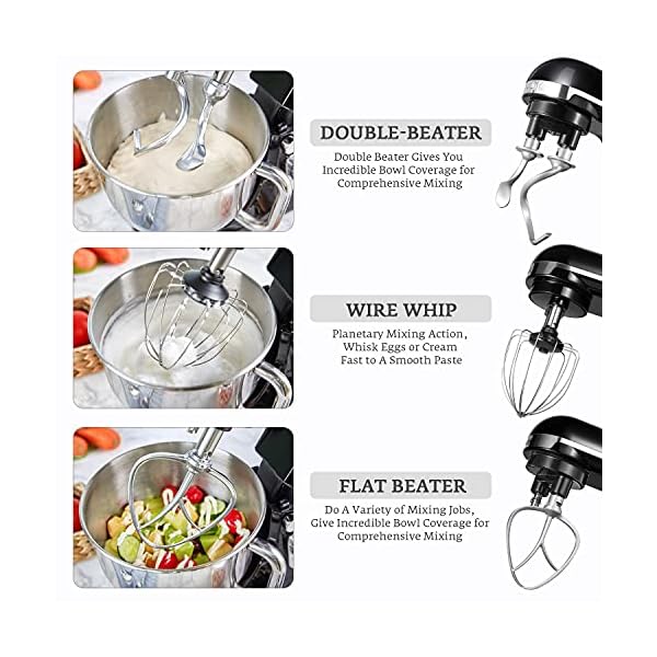 Stand Mixer, Aicok Dough Mixer 1000W with Double Dough Hooks, Whisk, Beater, Pouring Shield, 5L Stainless Steel Bowl, 6 Speed Tilt-Head Food Mixer, Kitchen Electric Mixer