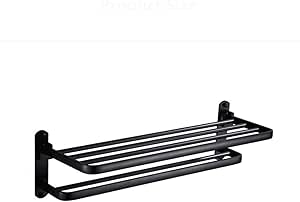 WUYING Sin Taladro Espacio de Aluminio Estante de Toalla Negro Plegables Toallero Montado en la Pared Doble Capa Barra de Toalla Impermeable para ...