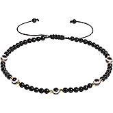 Xfoxstal Evil Eye Anklet Gemstones 4mm Agate Beaded Summer Beach Ankle Bracelets for Women Protection Jewelry