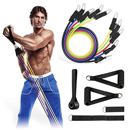 Exercise Resistance Bands Set Strength Training Fitness Set Up to 100lb with Resistance Tubes, Handles, Ankle Straps, Door Anchor Home&Gym Workout Yoga Equipment Stackable Band Set For Men/Women