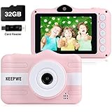 Kids Camera, Digital Camera for Kids Gifts, Camera for Kids 3-10 Year Old 1080P 8MP 3.5 Inch Large Screen with 32GB SD Card, SD Card Reader, 2019 Upgraded (Pink)