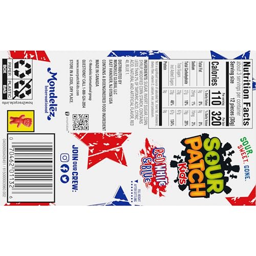 SOUR PATCH KIDS RED, WHITE & BLUE SOFT & CHEWY CANDY, 3.08 OZ
