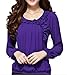 C2U Women Pullover Elegant Wave Flouncing Long Sleeve Chiffon Shirt, Purple, Medium