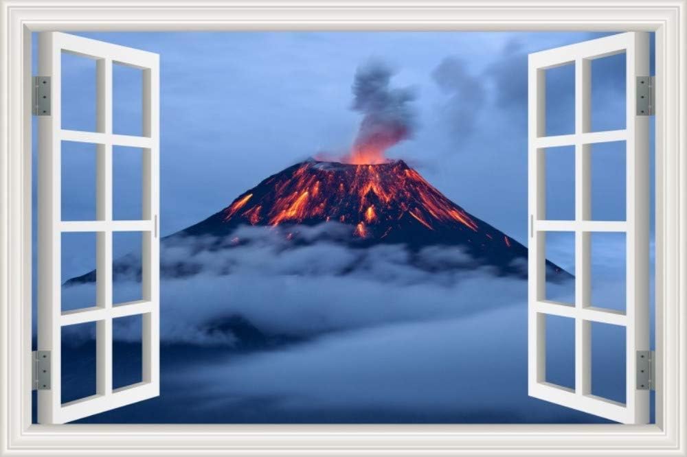 GDPOOTREE 3D Scenery Sticker Volcano Eruption Decals PVC New Wall Stickers Removable Window View Wallpaper Living Room Home Decor Art V-12,70100cm 2840inch