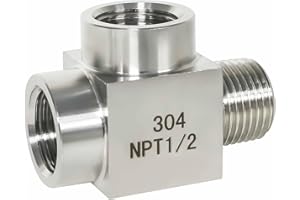 ini moni 1/2 NPT tee pipe fitting male run tee, 3 ways T adapter stainless steel t connector, female x female x male threaded pipe adapter for pressure gauge fuel line, 4350 psi
