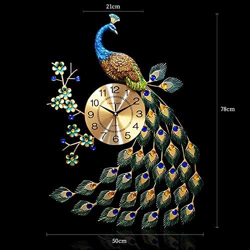 sxh2818517 European Peacock Wall Clock Living Room Clock Creative Modern Decorative Clock Silent Wall Mount Quartz Metal Dial [78cmX50cm]