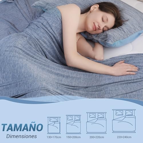 Elegear Cooling Summer Blanket, Cooling Fibres ARC-Chill 3.0 Q-MAX>0.5 Double-Sided Self-Cooling Summer Blanket for Better Sleep, Comfort, Breathable and Lightness, 200 × 220 cm, Blue