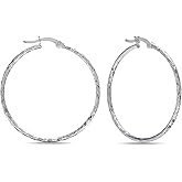 Charmsy 925 Sterling Silver Texture Hoop Earrings for Women | Small Diamond-Cut Textured Hoop Earring | Womens Click-Top Earring Hoops | Size 15/20/25/30/35/40MM