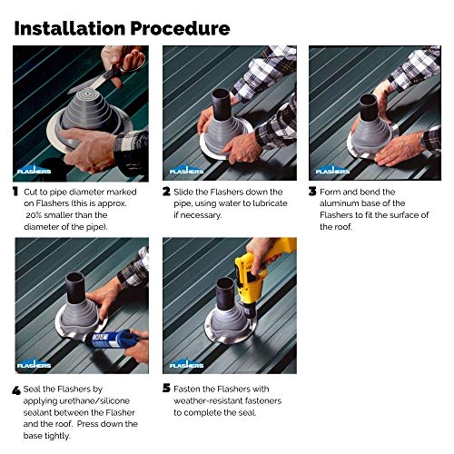 Flashers 7 Silicone High Temp Flexible Roof Jack Pipe Boot Metal Roofing Pipe Flashing (Pipe OD