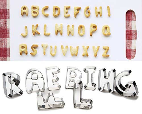 FUBARBAR Large Alphabet Letter Cookie Cutters Set Biscuit Snowman Pumpkin Moon Ghosts Variety Of Graphics Cookie Cutter Shape Mold Set Jelly Fondant Sugar Stamp Impress Embosser (Large Letter A-Z) - Thumbnail 7