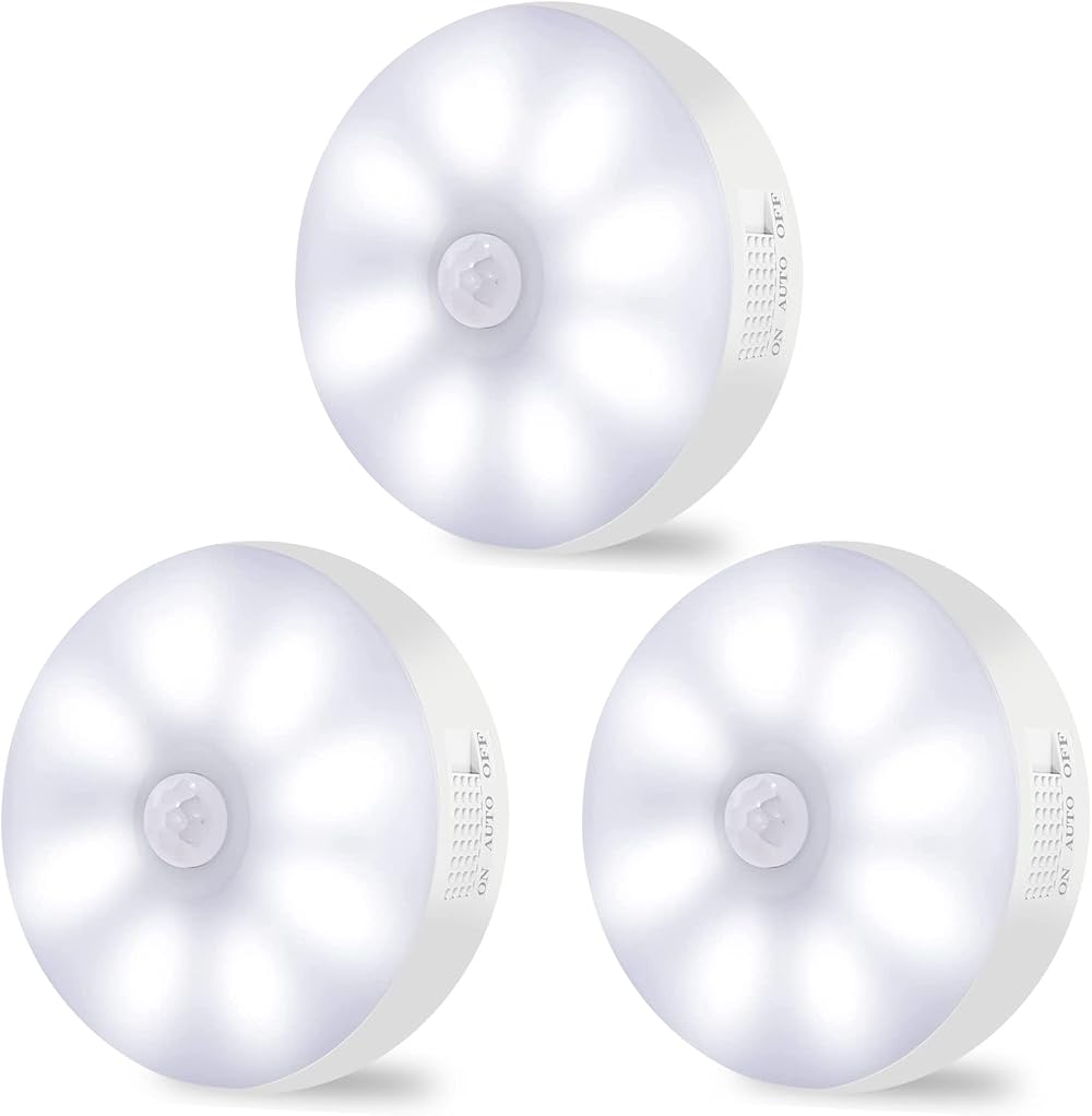 KOOSREEL Motion Sensor Lights Indoor 3 Pack USB Rechargeable LED Stair Lights