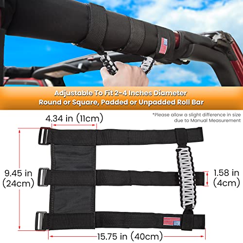 Hoolcar 4 X Roll Bar Grab Handles Paracord Grip Handles Compatible With 1955-2023 Jeep Wrangler YJ TJ JK JKU JL JLU & Gladiator JT, Black & Green - View #9