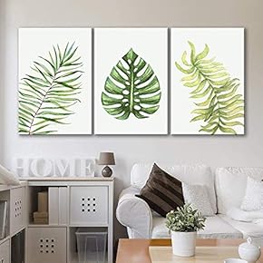 3 Panel Canvas Wall Art - Watercolor Style Tropical Leaves - Giclee Print Gallery Wrap Modern Home Art Ready to Hang - 16"x24" x 3 Panels
