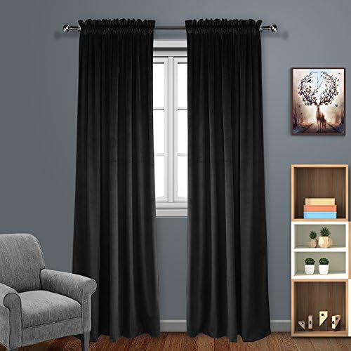 Eamior Living Room Blackout Velvet Curtains - Super Soft Dutch Velvet Rod Pocket Drapes Sound Reducing Heavy Solid Panels (2 Panels, 84" Length, Black)