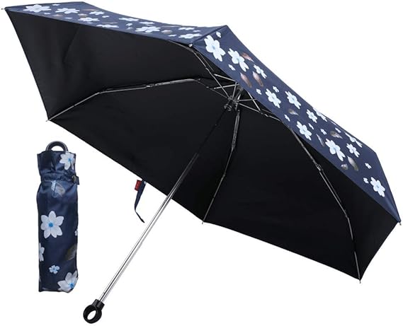 Amazon 折りたたみ晴雨兼用傘 ネイビー 花柄 完全遮光 日傘 軽量 遮光率100 Uvカット99 9 レディース かわいい おしゃれ 遮熱 遮光プレゼント ギフト ネイビーブルー 折りたたみ傘 通販