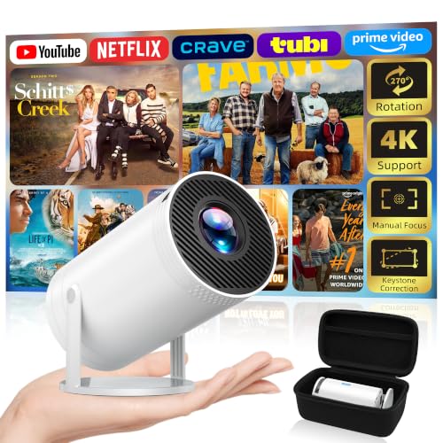 Telonixium Mini Projector, Full HD 1080P with 4K Support, Portable Projector with Carrying Case, 270° Rotation, Electric Keystone, 200" Screen, Low Noise ≤25dB, HDMI USB AUX, Home Cinema, Projecteur