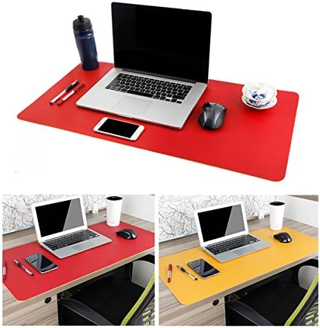 Large Leather Desk Mouse Pad, Desk Pad Protecter 31.5" x 15.7" PU Leather Mouse Mat Non-Slip Comfortable Gaming Writing Mat Dual Use Office Desk Mat (Red&Yellow)