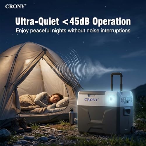 CRONY Portable Car Refrigerator 40L DC/AC Car Fridge 12/24V Mini Fridge App-Controlled -20°C to 20°C Fast Cooling Car Cooler LED Control Panel with Trolley Wheels & Battery Protection