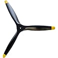 XOAR PJWWII-R3 10x7 RC Warbird Airplane Propeller. 10 Inch 3 Blade WWII Black Wood Prop with Yellow Tips for Gasoline RC Planes