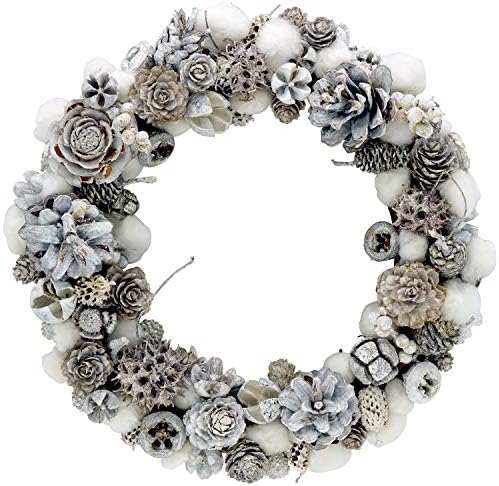 花まりか クリスマスリース コットンと木の実のリース ドライフラワー スノー