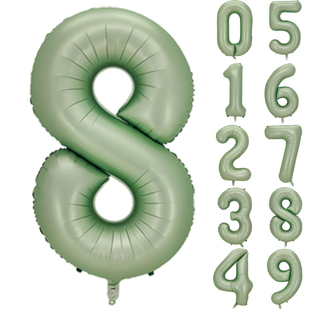 Photo 1 of Gifloon Number 8 Balloon, Large number balloons 40 inch, 8th Birthday Party Decorations 8 Year Old Birthday Sign Decor,Sage Green