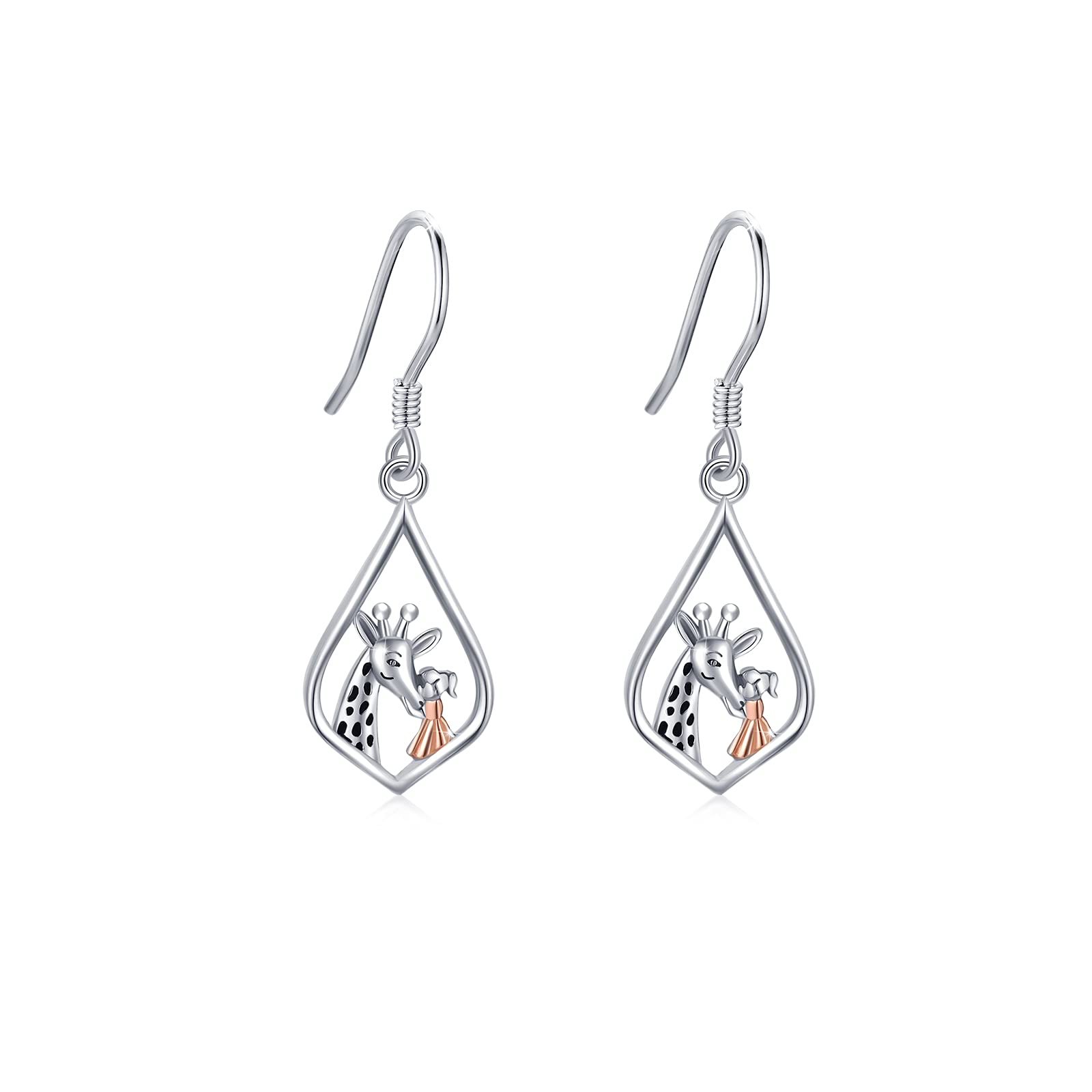 Giraffe Earrings, 925 Sterling Silver Reindeer Earrings Girls,Deer Dangle Hooks Earrings Animals Jewellery Valentines Drop Earrings Christmas Gifts for Women Girlfriend