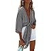 ZJP Women Striped Deep V Neck Half Sleeve Front Tie Kimono Cover Up Loose Shirt, Black/White, Large