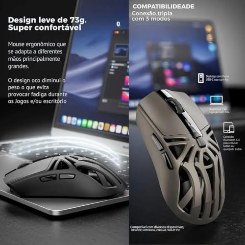 Mouse Gamer Sem Fio RS8 RGB Bluetooth 2.4G Recarregável 10000 DPI Design Ergonômico 6 Botões Para PC Notebook