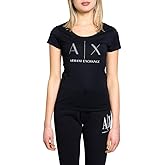 Armani Exchange Womens Rhinestone Scoop Neck Logo Tee