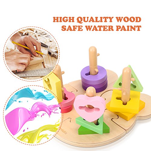 image for Peradix Wooden Puzzle Toddler Educational Toys Shapes Sorter Stacking 