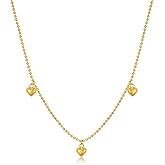 18K Yellow Gold Heart Necklace for Women, Real Gold Italian Beads Chain Puffed Heart Pendant Necklace Love Jewelry 18"