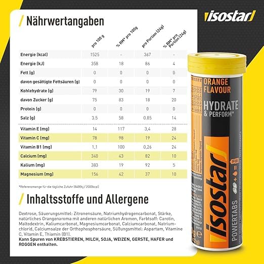 ISOSTAR – Hydrate & Perform Powertabs Orange – Brausetabletten für isotonische Getränke mit Kohlenhydraten & Elektrolyten – 6 x 10 Tabletten (120 g) 4