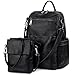UTO Women Backpack Purse PU Washed Leather Ladies Rucksack Detachable Crossbody Shoulder Bag Black
