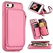 ZVE Case for iPhone SE 2022 5G for Apple iPhone 8 iPhone 7, 4.7 inch, Leather Wallet Case with Credit Card Holder Slot Zipper Wallet Pocket Purse Handbag Wrist Strap Protective Cover- Rose