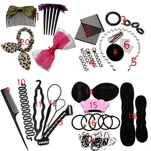 Luckyfine Hair Styling Set, Hair Styling Kit Hairdresser Accessories Magic Hair Clip Styling Pads Foam Sponge Bun Donut Hairpins Accessory Tool black