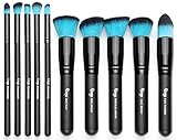 Qivange Makeup Brushes, Premium Synthetic Kabuki Makeup Brush Set Foundation Eyeshadow Blush Concealer Powder Brush Kit + Cosmetic Bag ( 10pcs, Black with Blue Hair)