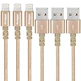 Hiway Nylon Braided USB Cable 3PACK (6FT) Phone Charger Fast Charging Cable Cord Compatible with Phone 8/8 Plus/7/7 Plus/6/6s/6 plus/6s Plus/ 5s/5c, Pad, Pod and More (Gold)