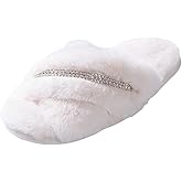 E E EMPTY ENTIRE Women's Fuzzy Slippers Cross Band House Shoes Memory Foam Open Toe Slippers for Color: White/Crystal Size 8-8.5