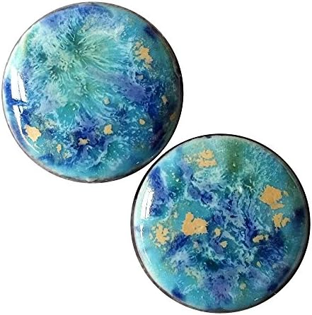 Pair - Blue Caprice Ceramic Glass Ear Plugs with Essential Oils Diffuser for Scented Gauges (22mm l 7/8in)