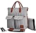 Baby Diaper Bag for Women by Zizu, Designer Luxury Pouch with Multiple Storage Pockets and Compartments, Premium Quality and Comfortable, Adjustable, Soft Straps -Large, Grey Stripes