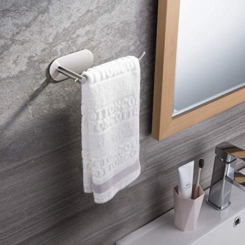 YIGII 2 Pack Hand Towel Holder Self Adhesive - 7 1/2 inch Towel Bar/Towel Ring Stick on Wall for Bathroom and Kitchen No Drilling, Stainless Steel Brushed