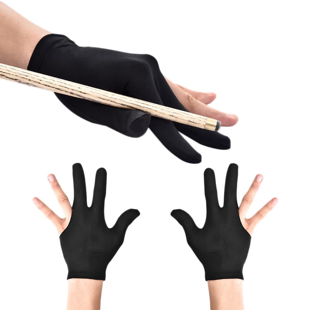 JKJF 4 Pcs 3 Fingers Billiards Gloves Pool Cue Gloves Shooter Cue Gloves for Women Men Left and Right Hand - Black Style 1